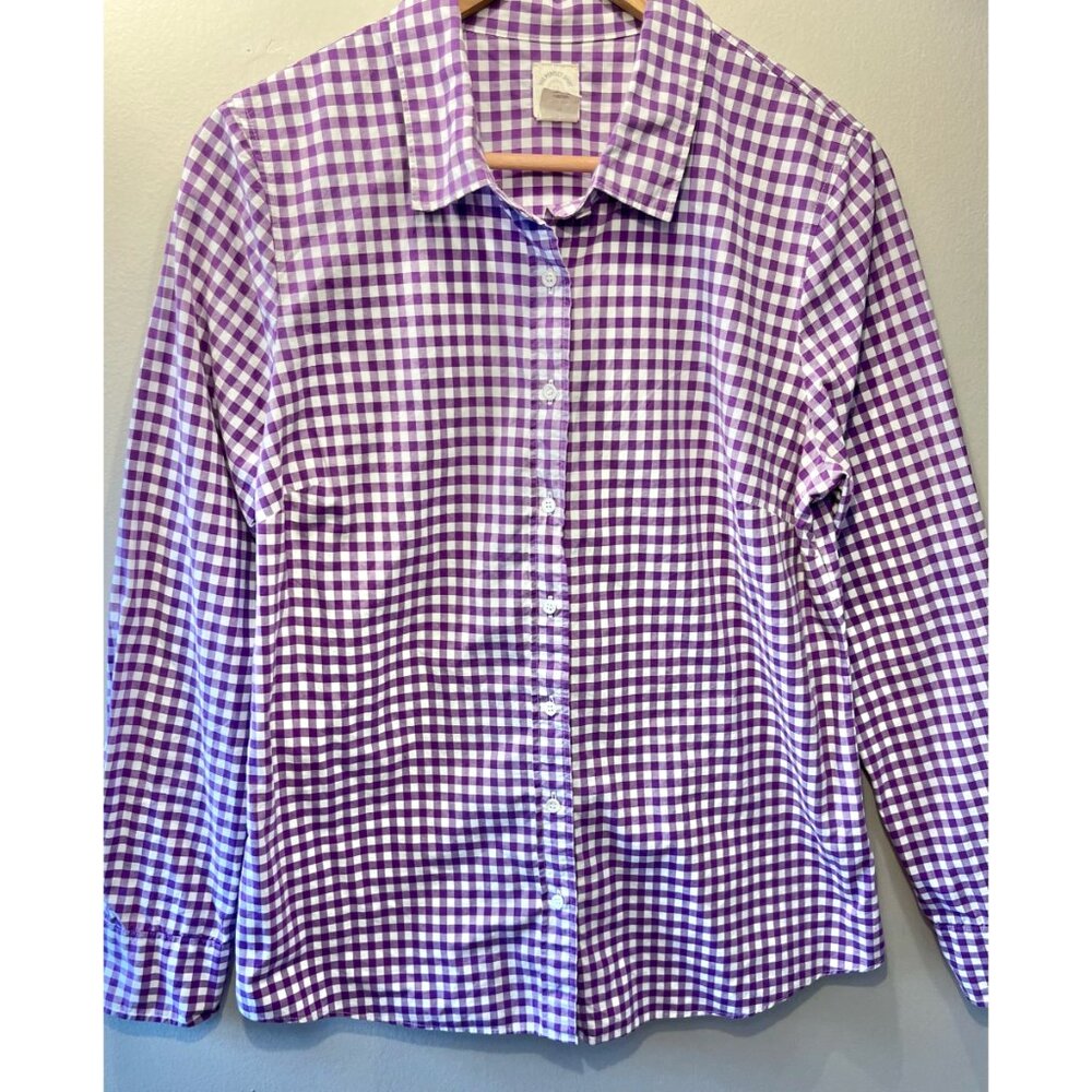 J. Crew Sz 10 Purple Gingham Lightweight Cotton Shirt in Signature Fit Button Up - Picture 2 of 8